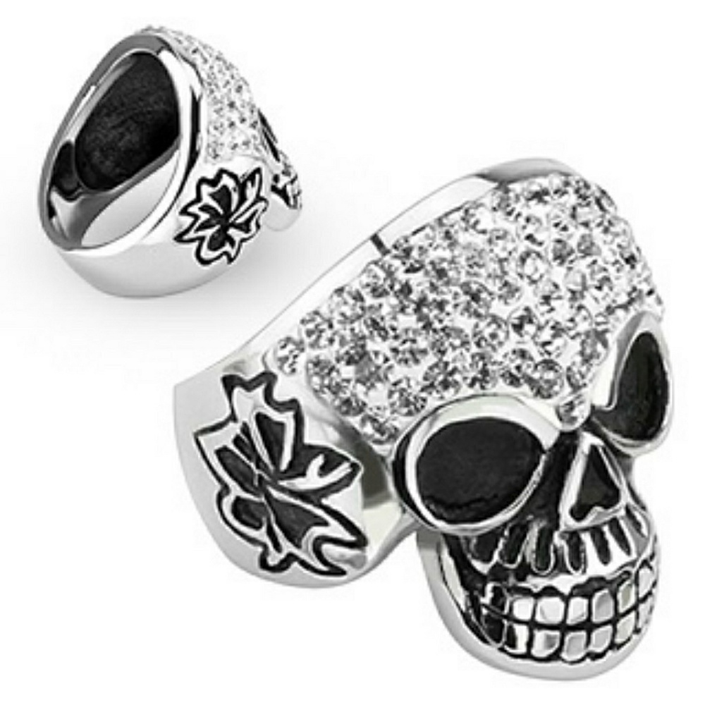 Pave Cubic Zirconia Encrusted Men's Skull Ring